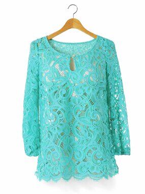 Lilly Pulitzer Telyn Long Sleeved Lace Tunic Top Blouse | Lagoon Green | XS